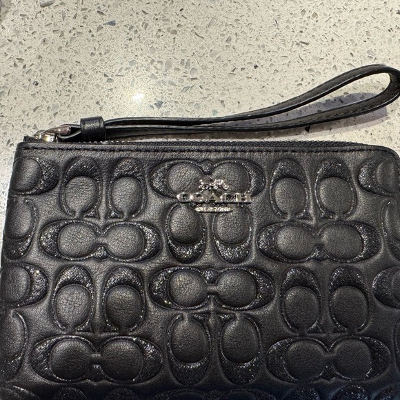 Coach Handbags - Coach Wristlet Black Signature Leather Sparkle Logo